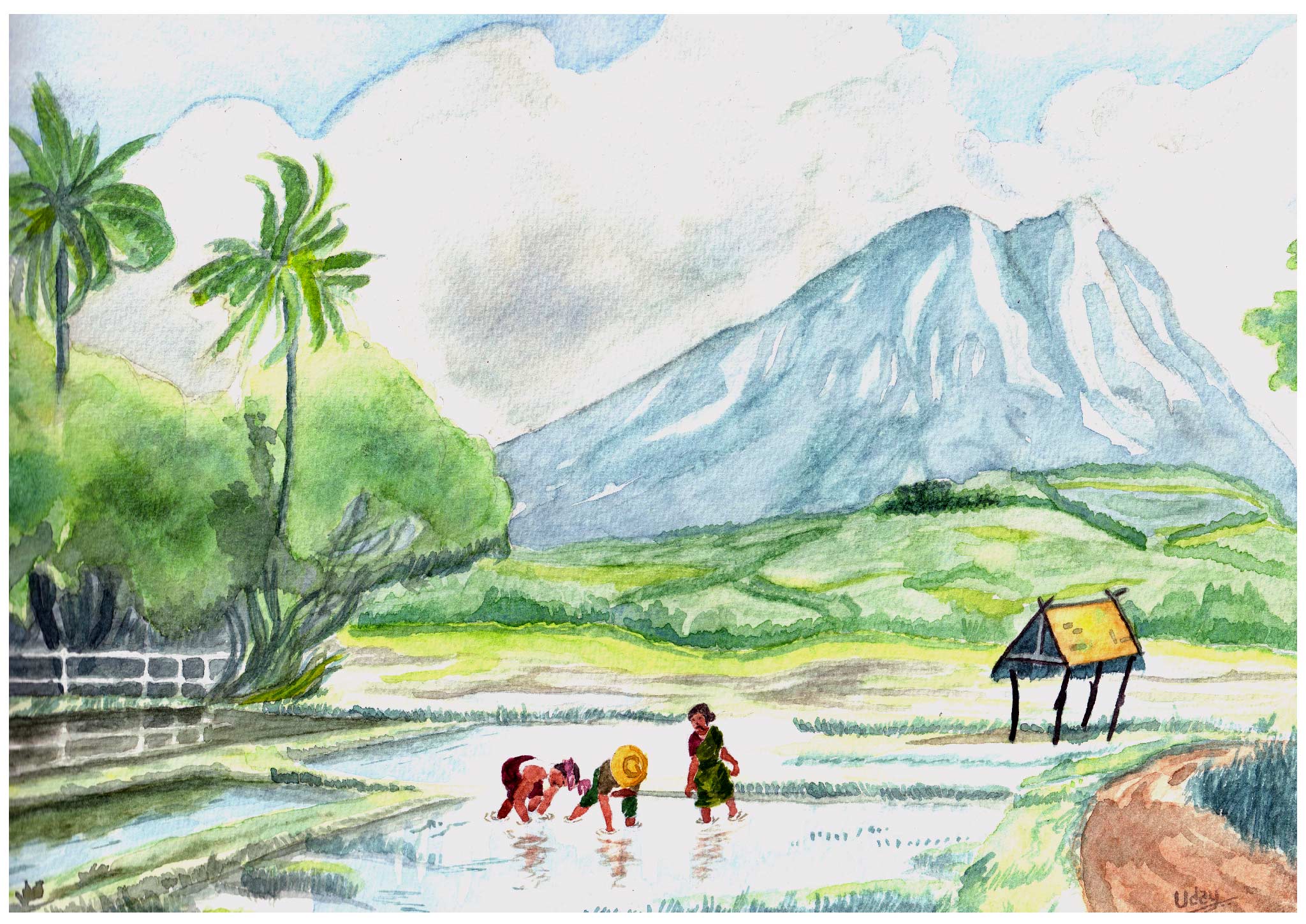 Watercolor - Farmers at work