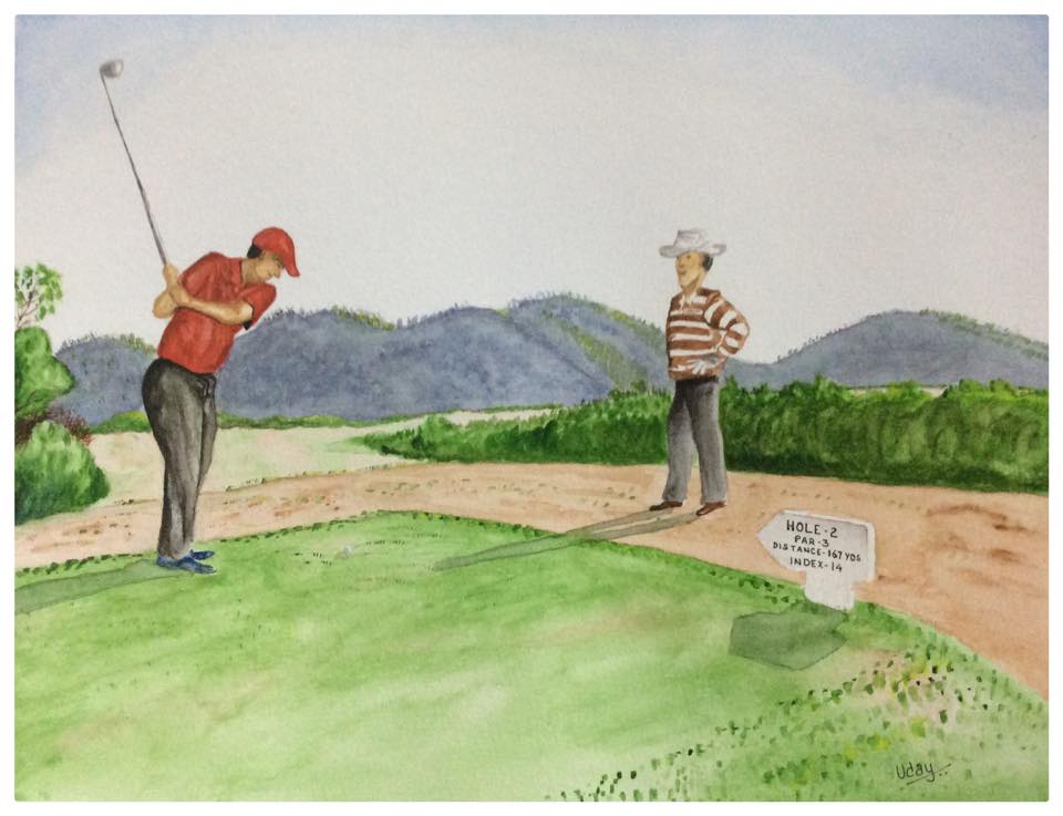 Golfers Teeing off - Watercolor